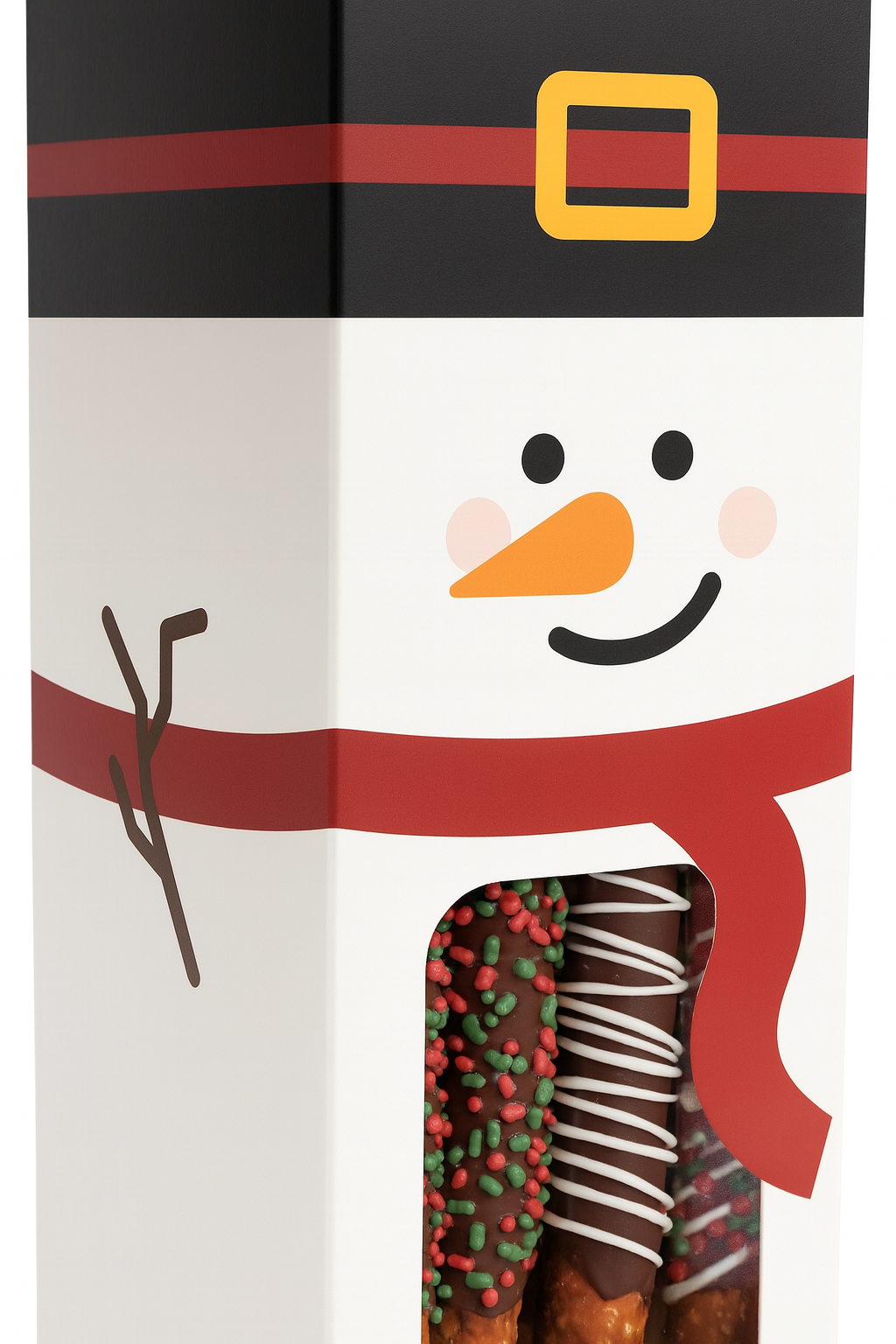 Snowman Dipped Pretzel Giftbox – 6 Gourmet Holiday Dipped Pretzel Rods